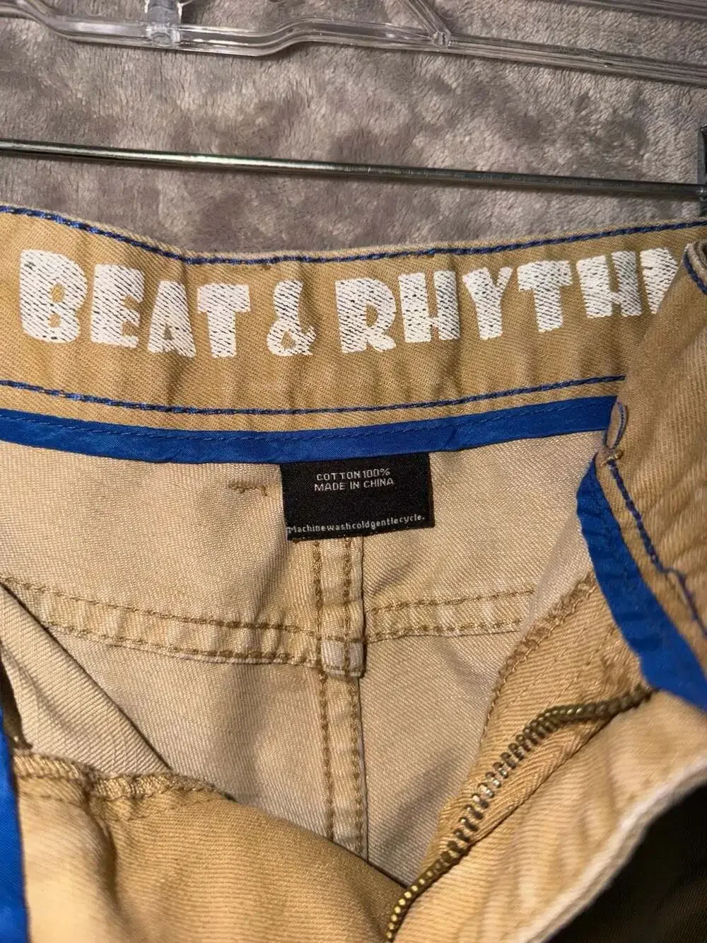 Beat & Rhythm Biker Denim Shorts Khaki with Pleated Panels and Zipper Accents